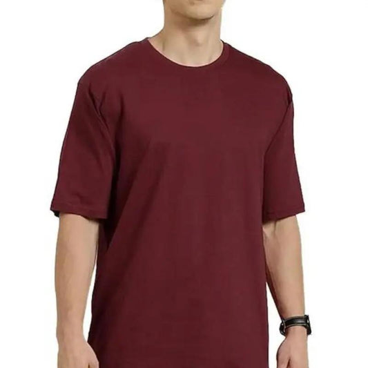 Oversized Baggy Shoulder Half Sleeves Round Neck Solid T Shirt