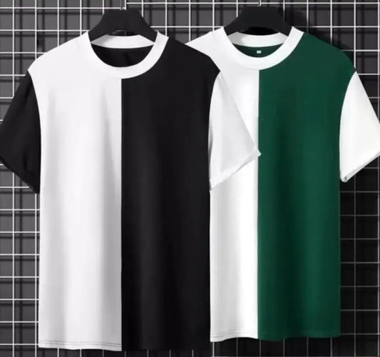 Round Neck Green & Black Twin Color T Shirt