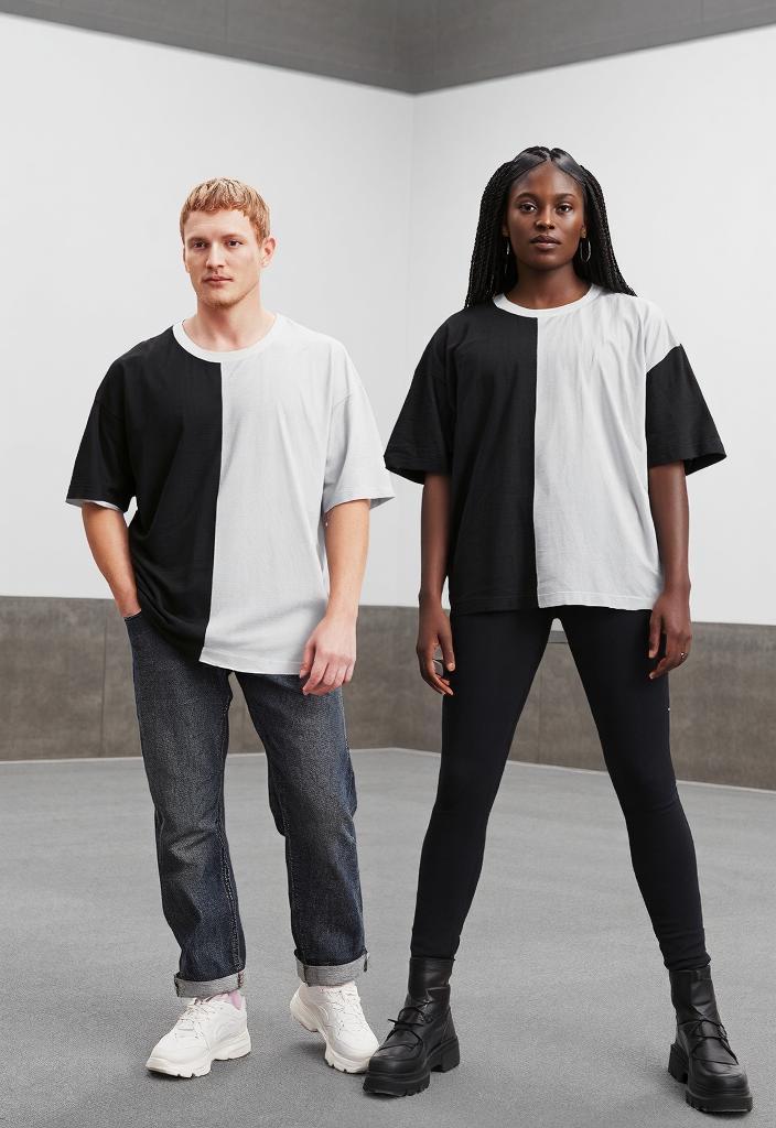 Block Unisex Round Neck Black T Shirt Twin Color