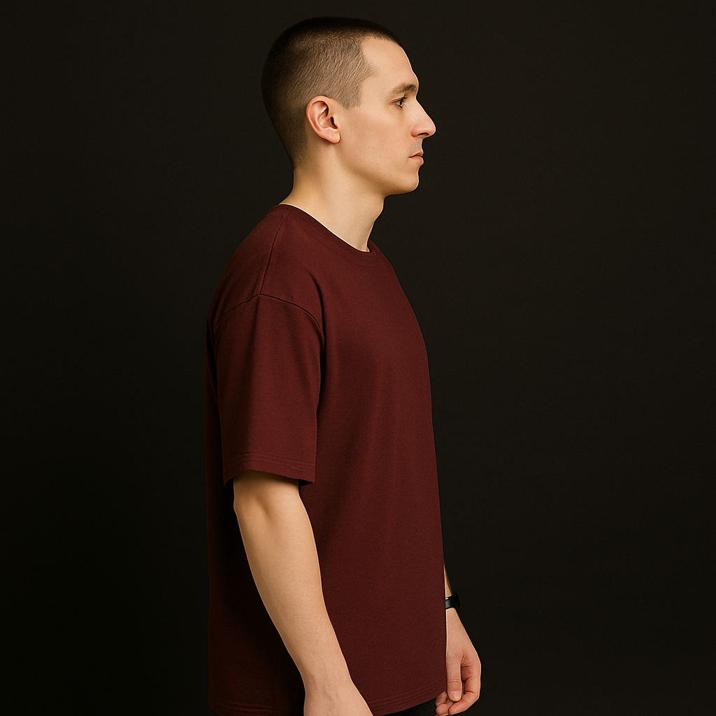Oversized Baggy Shoulder Half Sleeves Round Neck Solid T Shirt