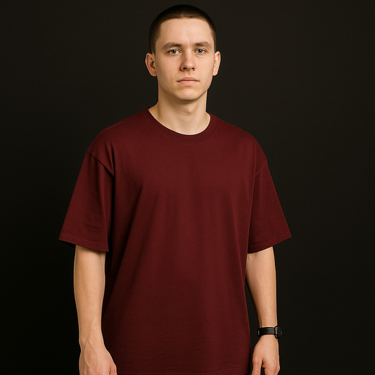 Oversized Baggy Shoulder Half Sleeves Round Neck Solid T Shirt
