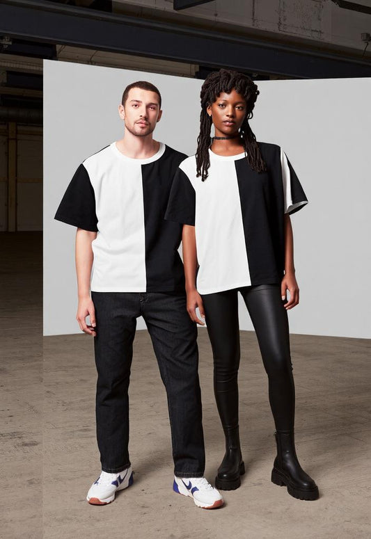 Block Unisex Round Neck Black T Shirt Twin Color